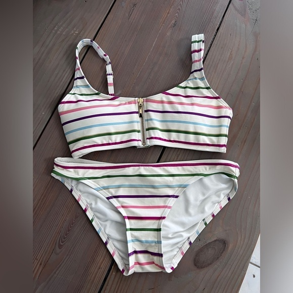 Kate Spade Party Stripe Front-Zip Bikini Top & Bottoms Size Small - Picture 5 of 10